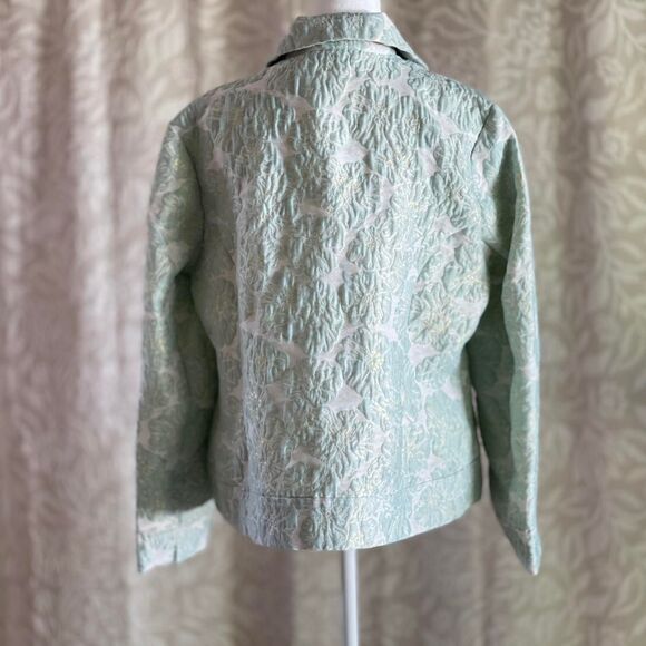NWOT Draper's & Damon's Jacquard Blazer Green Gold US Women's Petite Size PL - Picture 3 of 7